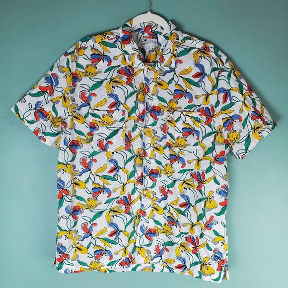 J.Crew Tropical Floral Print Camp Collar Short Sleeve Button Up Shirt Size XL - Picture 1 of 6
